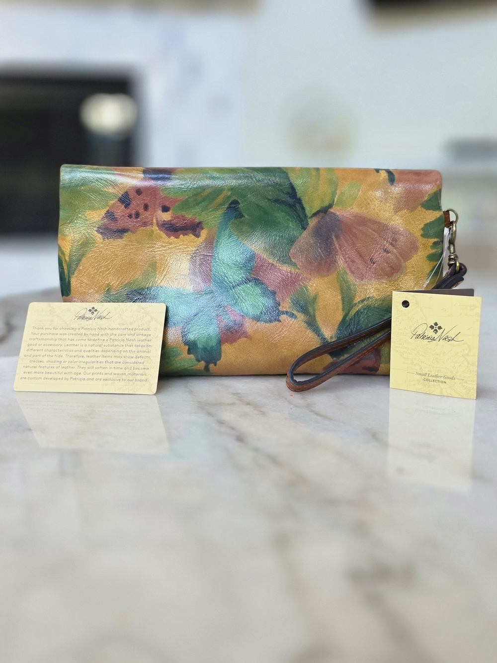 Patricia Nash Valerie Wristlet Watercolor Butterfly Hand Painted Leather Clutch - Picture 3 of 10